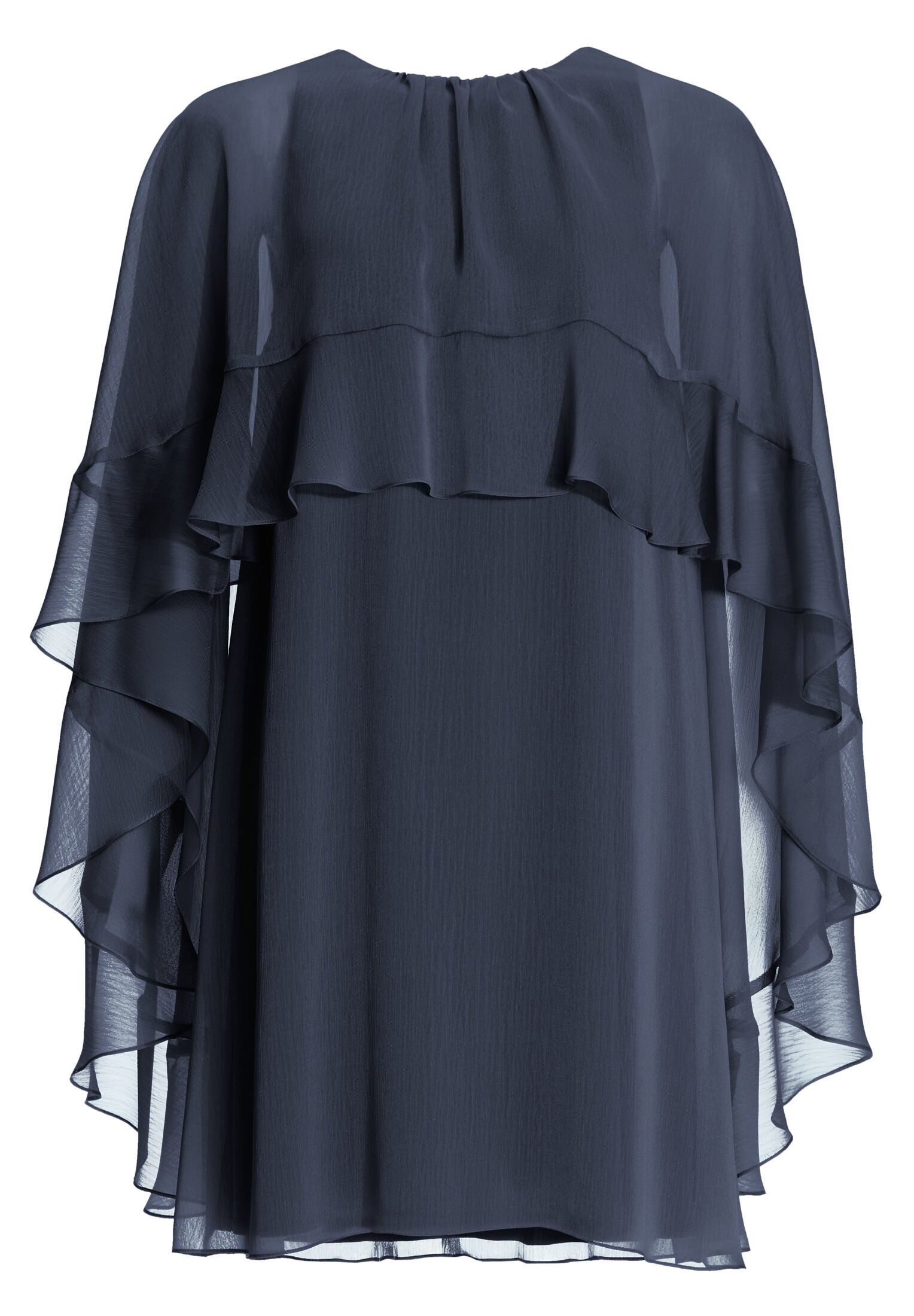 Kurzes Cape-Kleid aus Crinkle Chiffon mit Volants