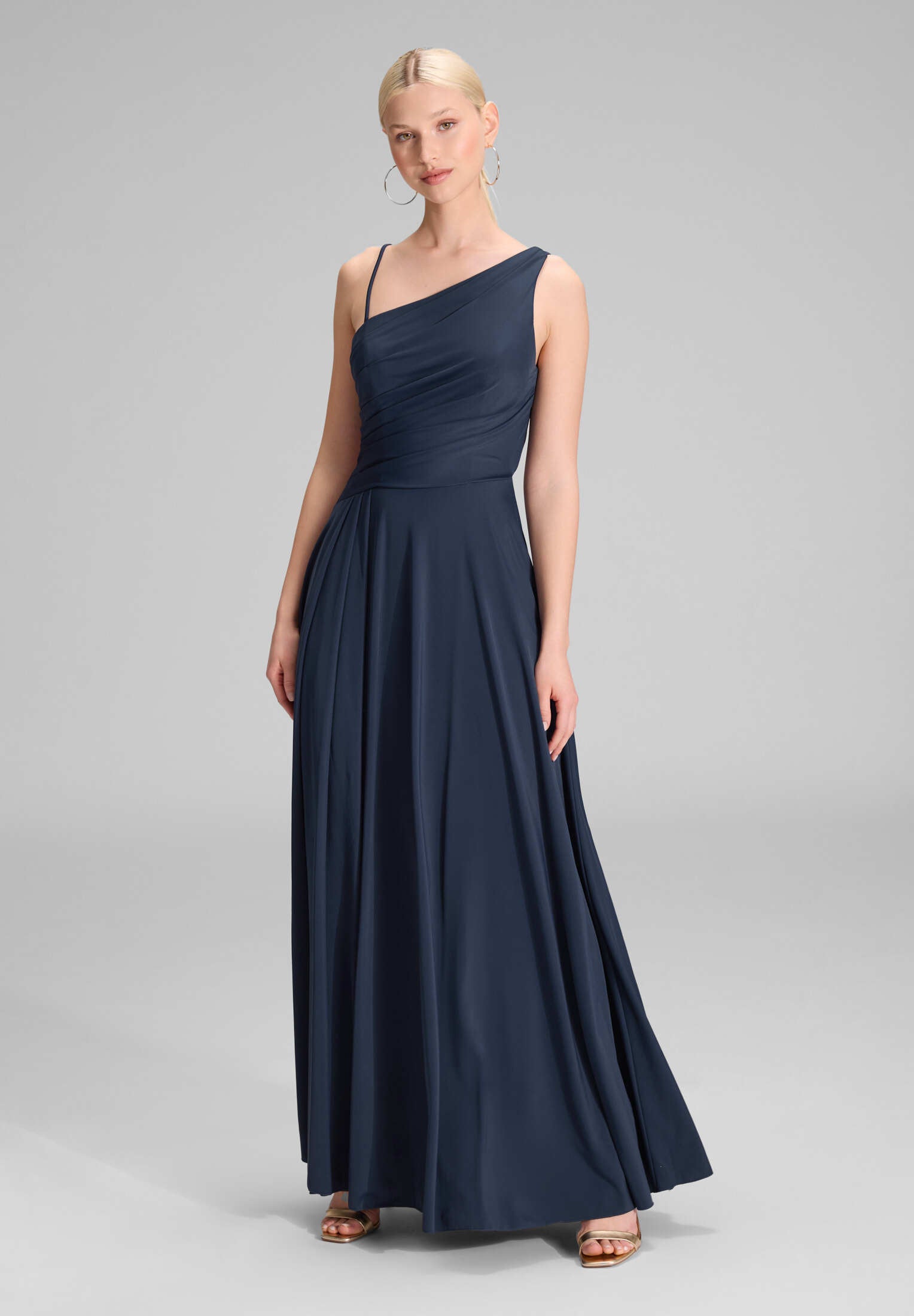 Fließendes Jerseykleid mit Rückenausschnitt navy