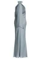 Abendkleid aus nachhaltigem Satin mit Stehkragen