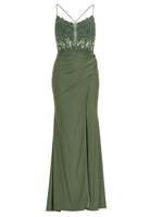 Bodycon Kleid mit Spitzenstickerei und Beinschlitz