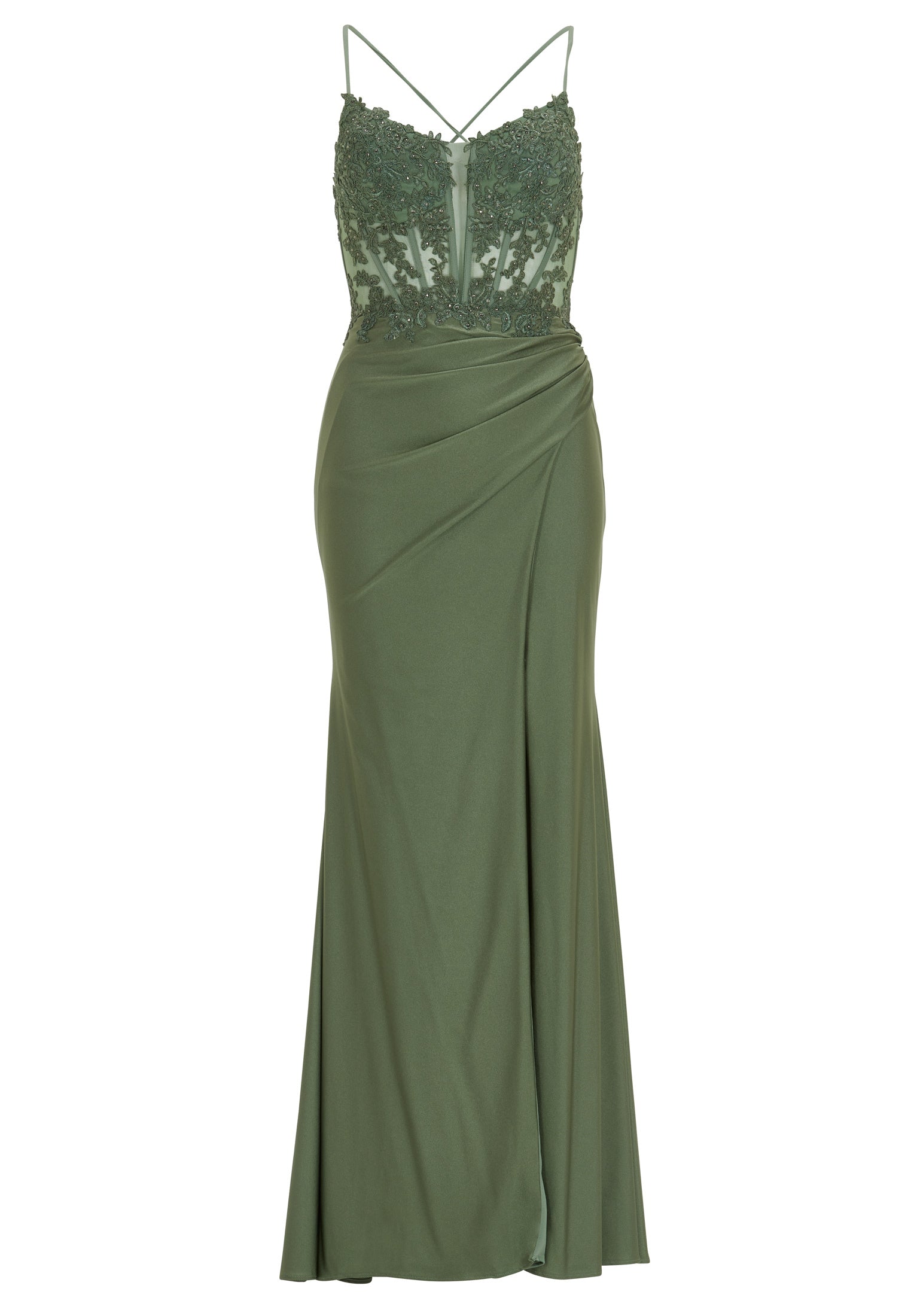 Bodycon Kleid mit Spitzenstickerei und Beinschlitz