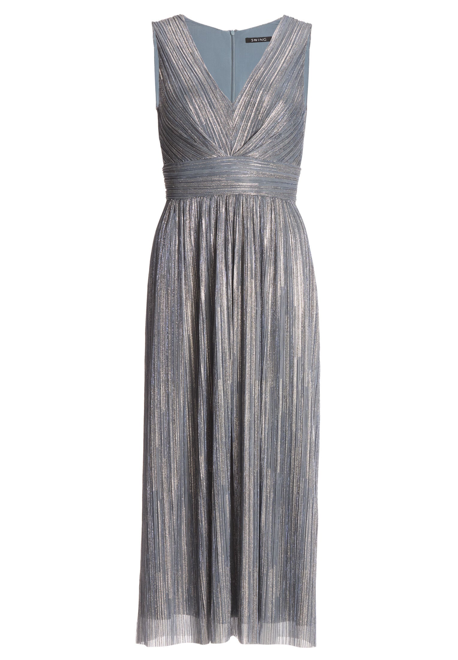 Cocktailkleid aus glänzendem Plissee Jersey mit V-Ausschnitt
