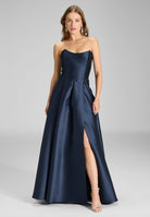 Abendkleid aus edlem Twill mit Korsage Oberteil navy