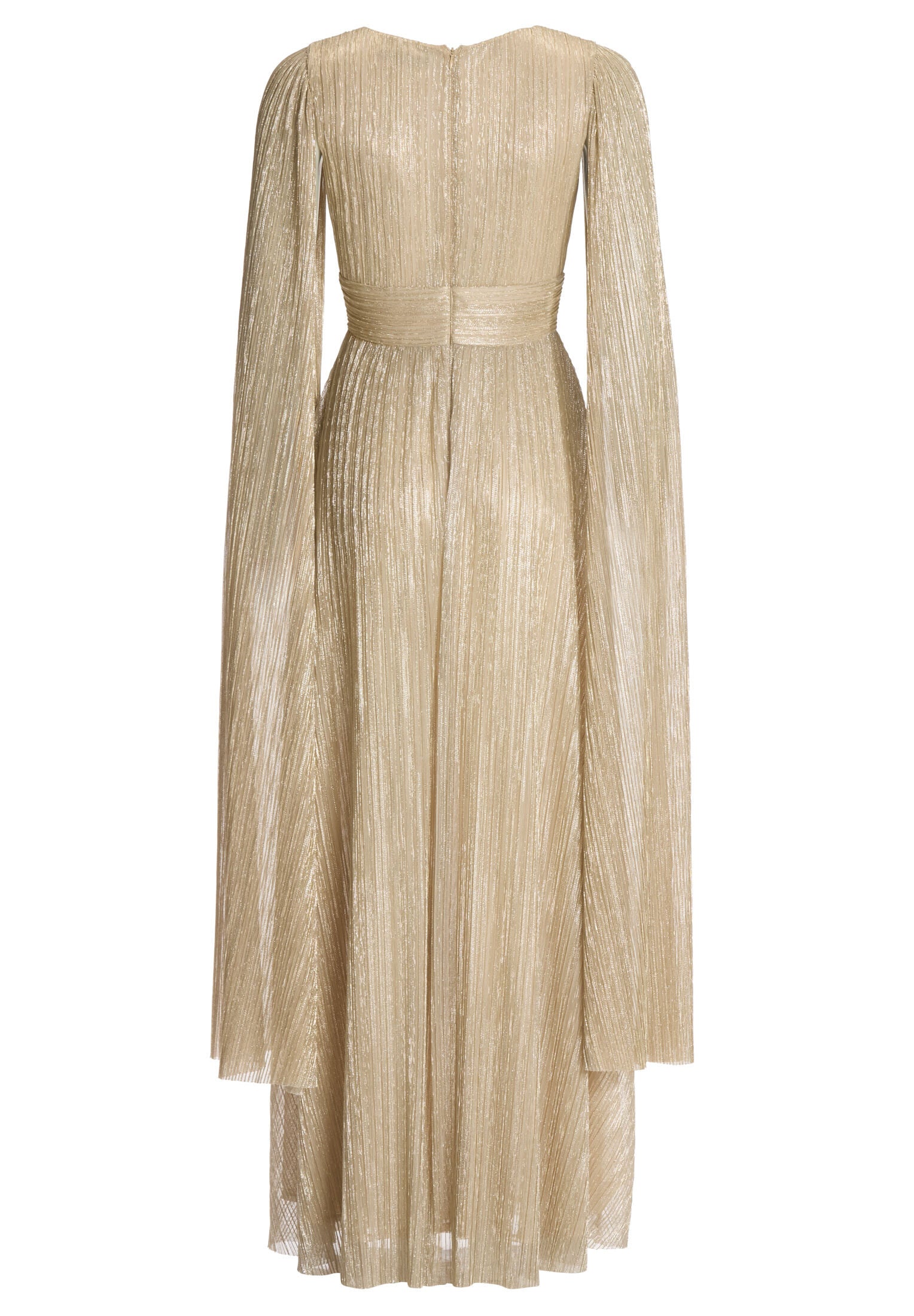 Abendkleid aus glänzendem Plissee Jersey mit langen Cape Ärmeln