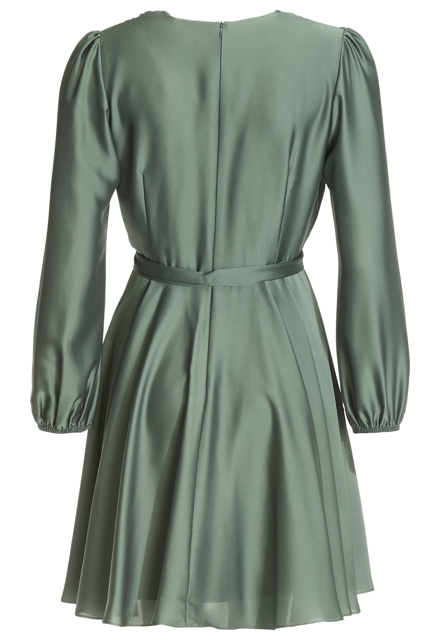 Cocktailkleid aus nachhaltigem Satin mit Wickel Oberteil und Tellerrock