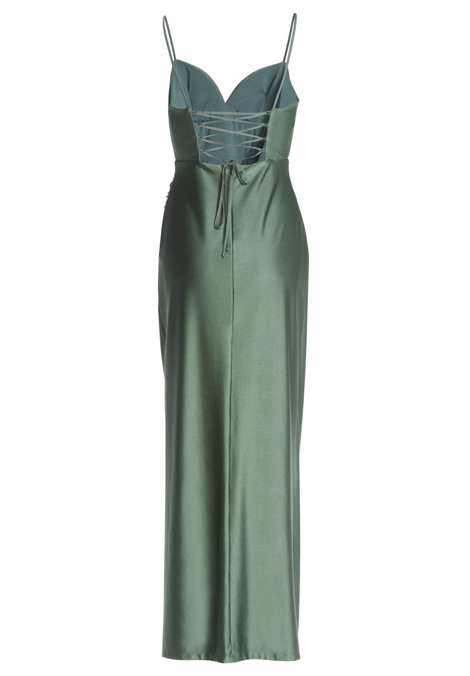 Figurbetontes Abendkleid aus Jersey Satin mit Schnürung im Rücken