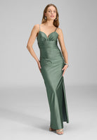 Figurbetontes Abendkleid aus Jersey Satin mit Schnürung im Rücken deep slate